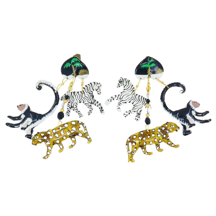 1990 Lunch At The Ritz Carte Du Jour African Animal Gold Silver Clip Earrings