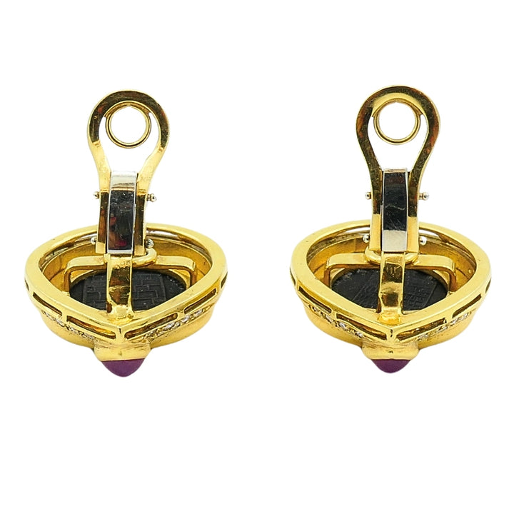Ancient Coin 18k Gold Earrings Ruby