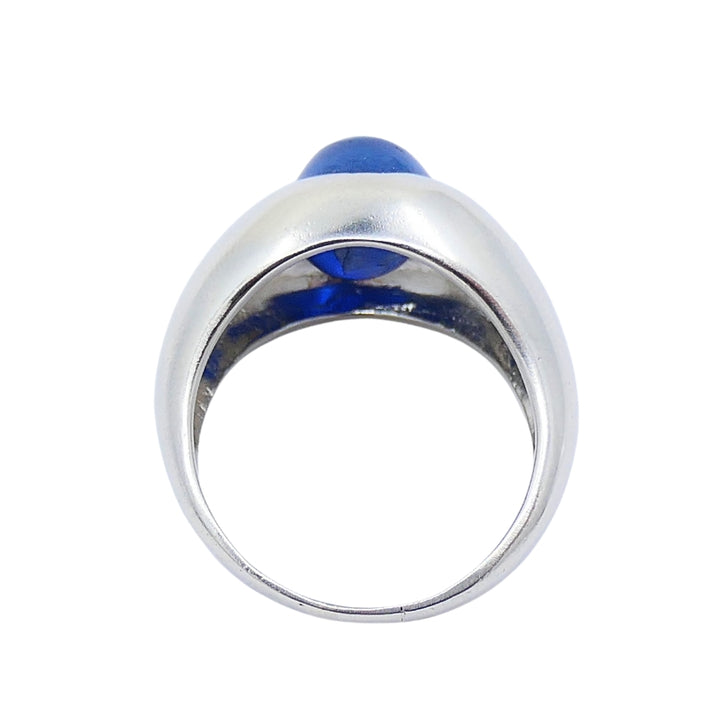 14k White Gold Cabochon Sapphire Diamond Ring