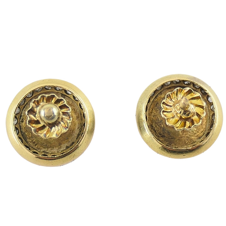 Antique 14k Rose Gold & Rose Cut Diamond Knight Stud Earrings Circa 1900s