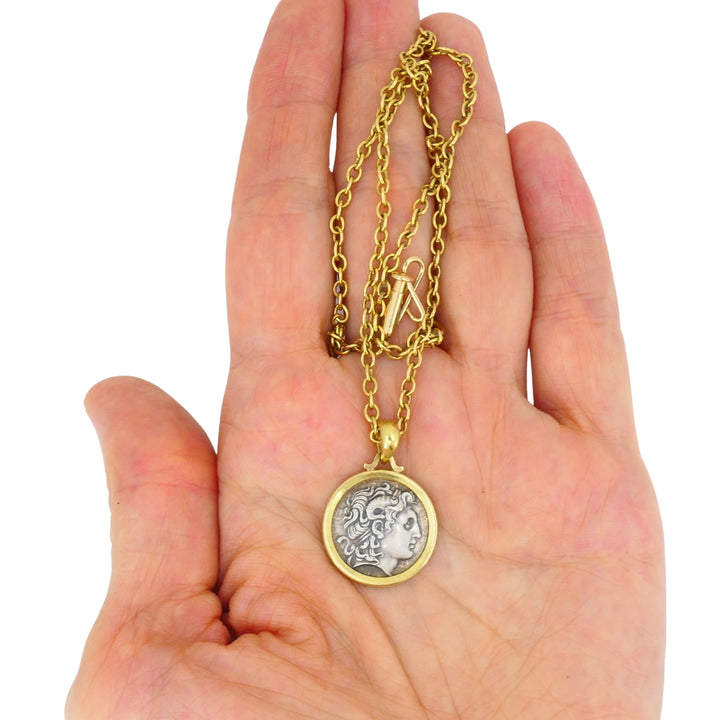 Alexander The Great Coin Charm 18k & 14k Gold Chain Necklace