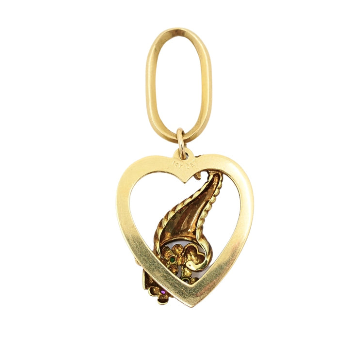 14k Gold Heart Pendant Cornucopia Design