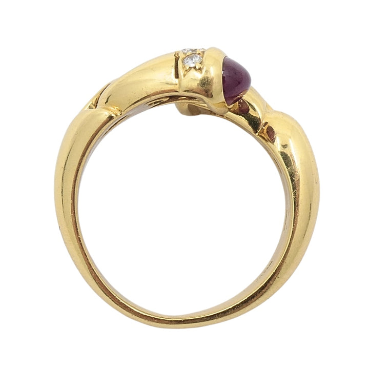 Bulgari Doppio Cuore Bypass Ring Gold Diamond Gemstones