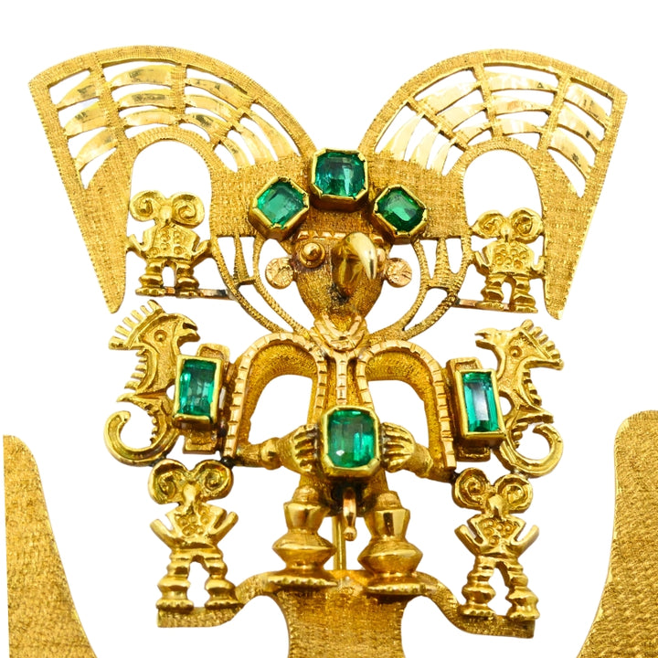 18k Gold Brooch/Pendant Emeralds Pre-Columbian Jewelry