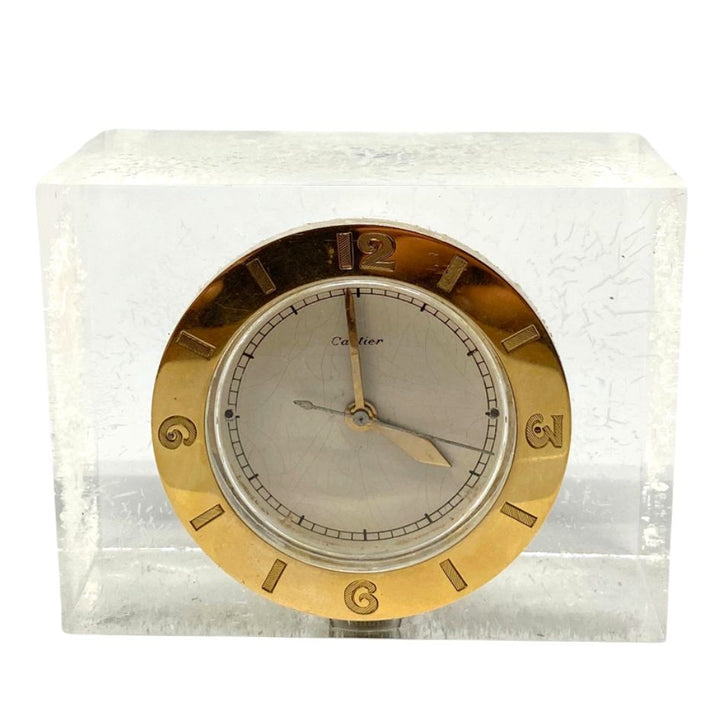 1950s Cartier Yellow Gold and Lucite Pair of Desk Clocks Lecoultre Movement