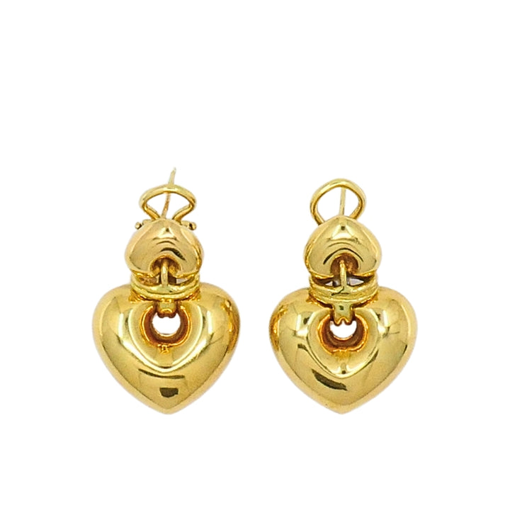 18k Gold Double Heart  Drop Earrings