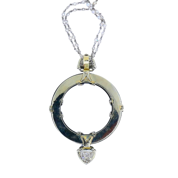 Art Deco Platinum Onyx Pendant on Modern Gold Diamond Chain Necklace