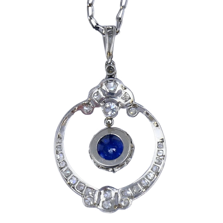 Edwardian Necklace Platinum Sapphire Diamond Pendant Vintage Jewelry Art Deco