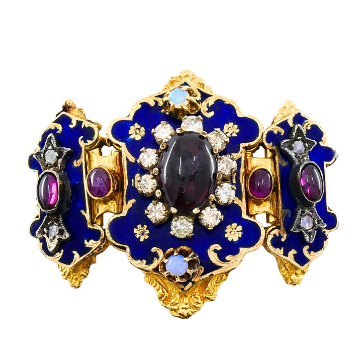 Antique Victorian 14K Gold Gemstone  Enamel Buckle