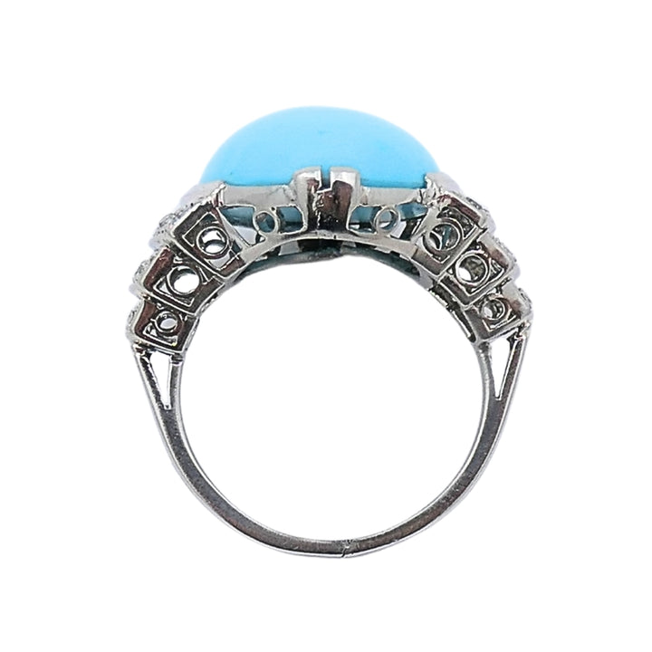 French Turquoise Ring Diamond 18k White Gold