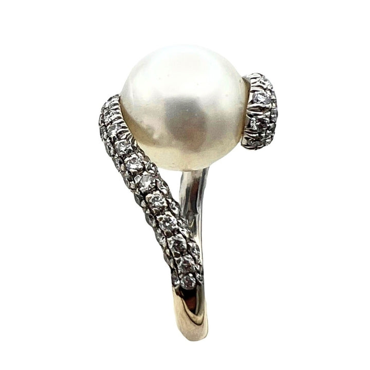 Mikimoto Pearl Gold Cocktail Ring, Diamond 18k White Gold