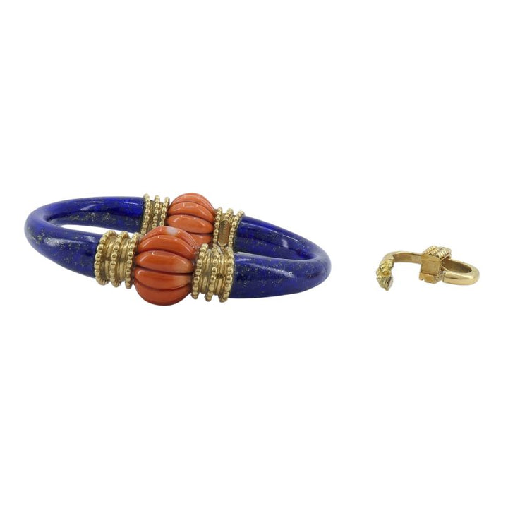 1970s Boucheron 18k Gold Coral Lapis Lazuli Pendant