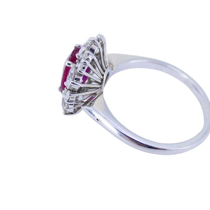 Vintage 18k White Gold Cluster Ring Diamond Ruby 1.75ct Burma