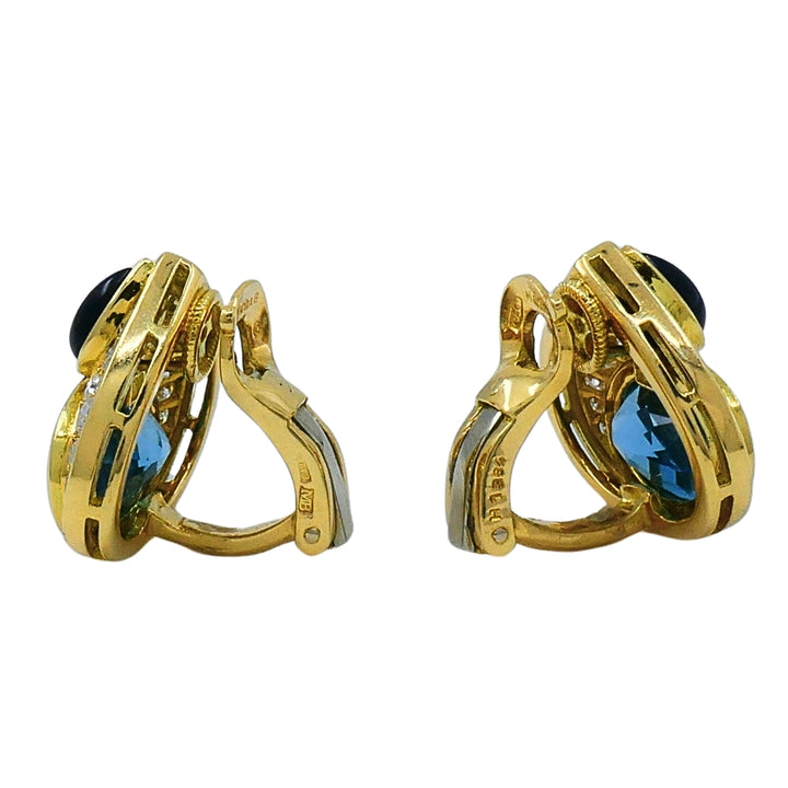 Marina B 18k Gold Topaz Onyx & Diamond Clip-On Earrings