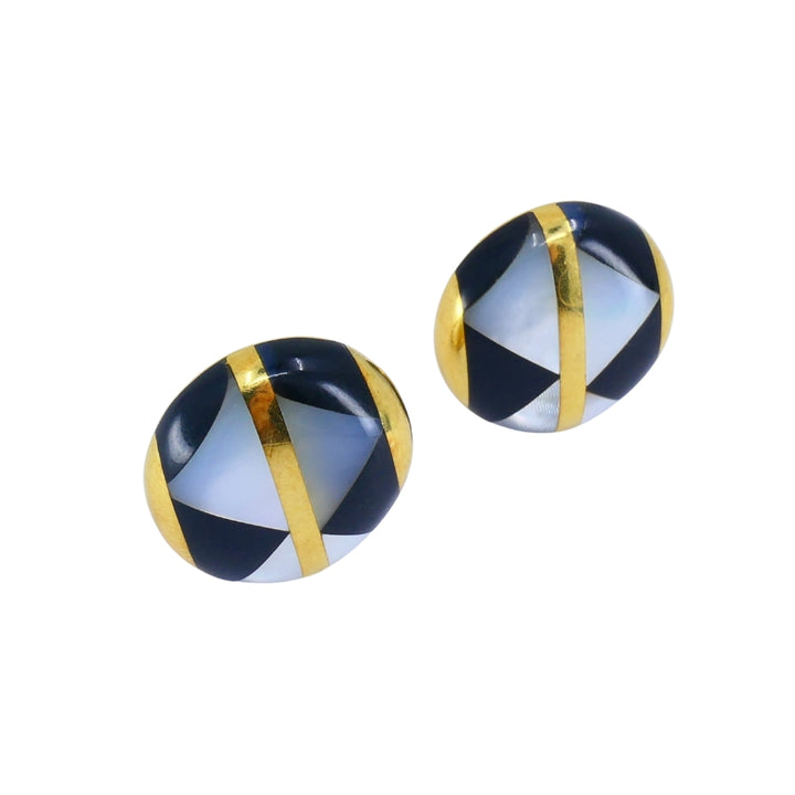 Angela Cummings for Tiffany & Co. MOP Gold Onyx Button Clip-On Earrings