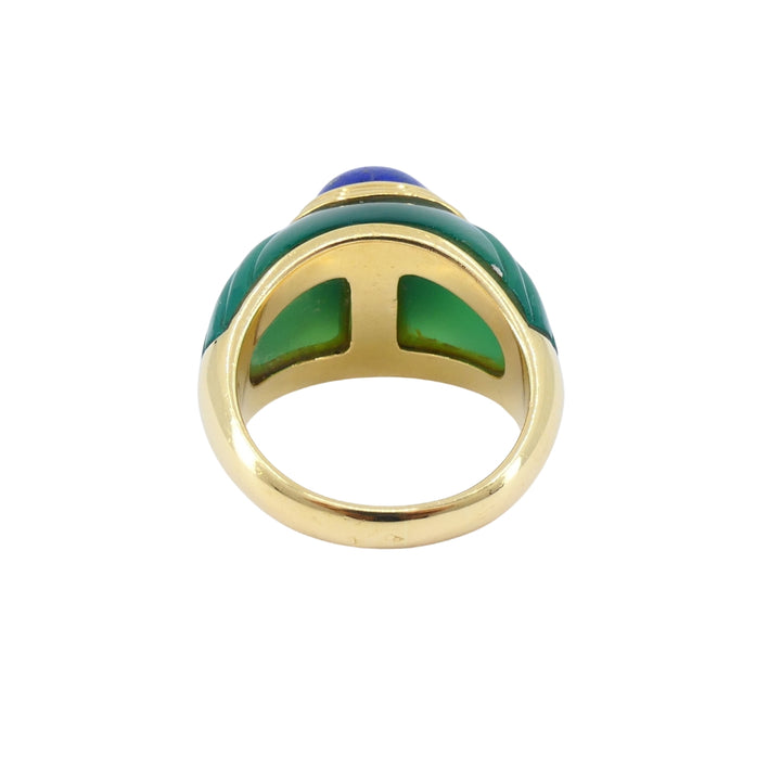 1980's Boucheron Jaipur Ring 18k Gold Chrysophrase Lapis Lazuli Original Pouch
