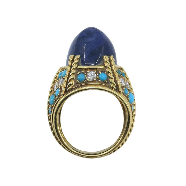 Tiffany & Co. 18k Gold Sodalite Turquoise Diamond French Ring