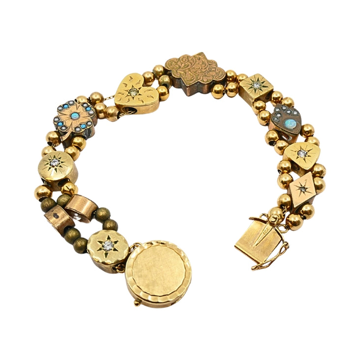 Antique 14k Gold Slide Bracelet Gemstones