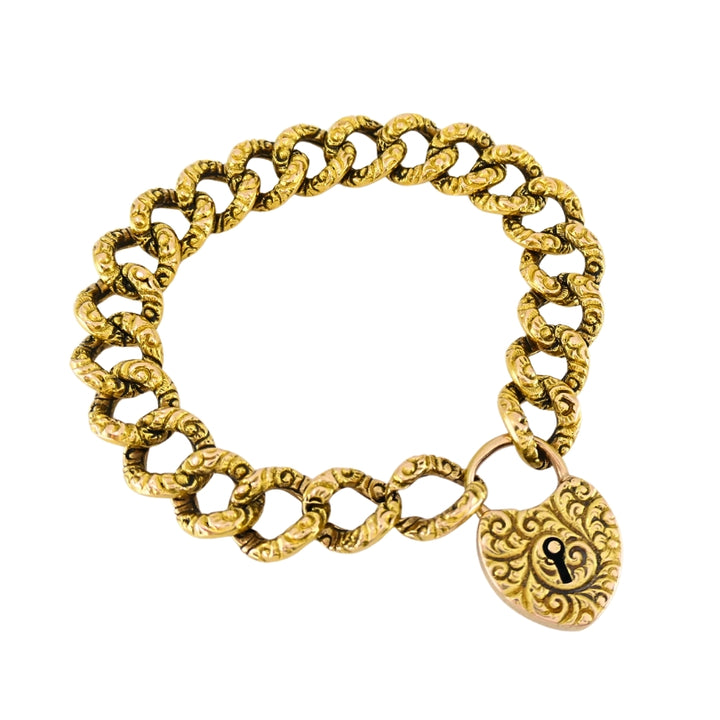 Vintage 14k Gold Heart Lock Link Bracelet