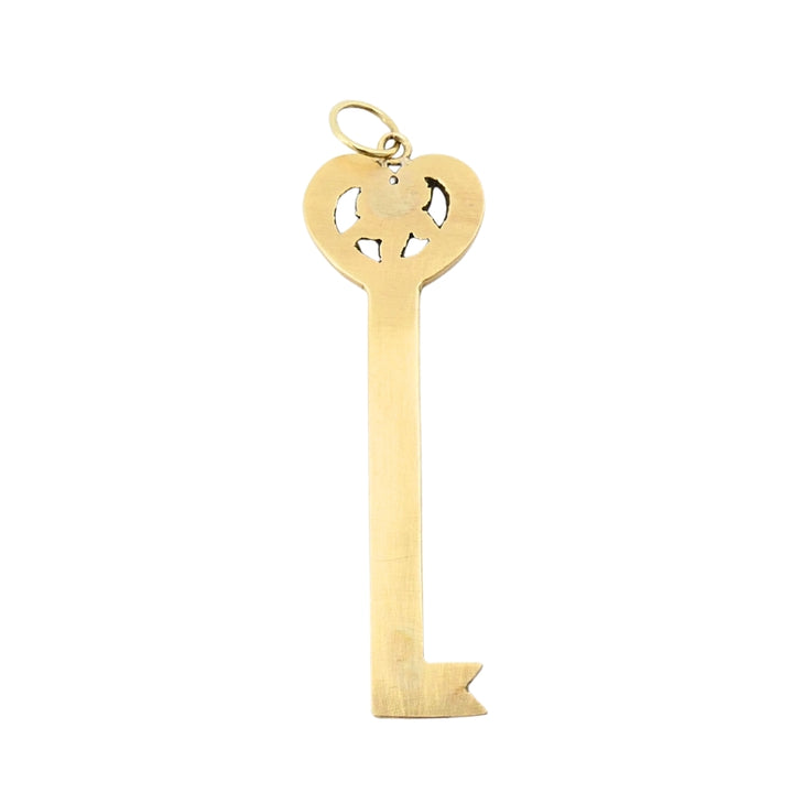 14k Gold Key Pendant Necklace Pearls and Black Enamel