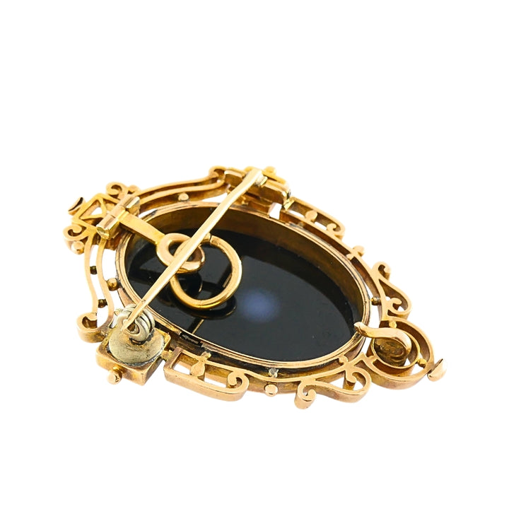 Antique 12k Gold Agate Cameo Pendant Brooch Seed Pearls