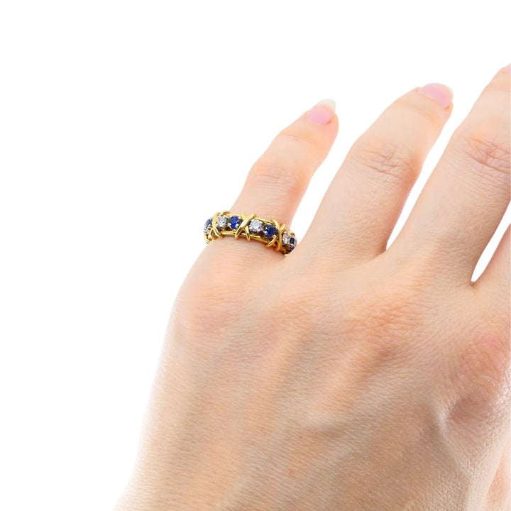 Vintage Schlumberger Tiffany & Co. 18k Gold Platinum Diamond Sapphire Eternity Ring sz 7