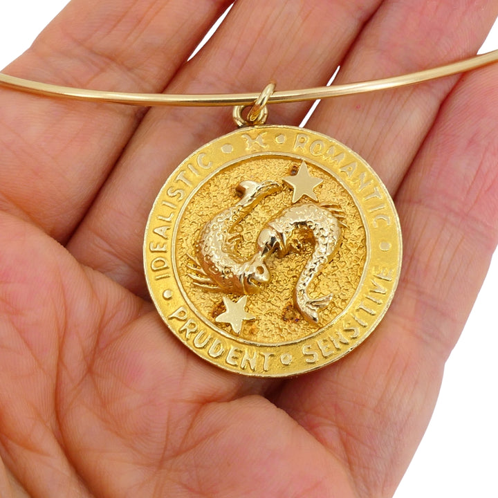 Vintage 14k Gold Pisces Charm Pendant Wire Necklace circa 1950s