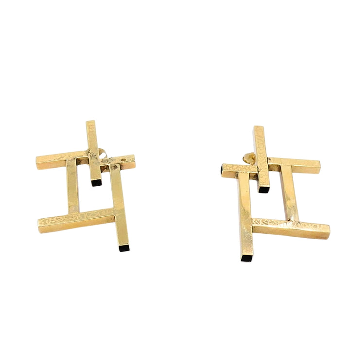 14k Gold Geometric Earrings Frame Design