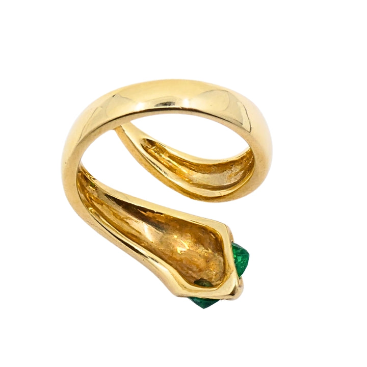 14k Gold Snake Pear-Cut Emerald Eyes Wrap Ring