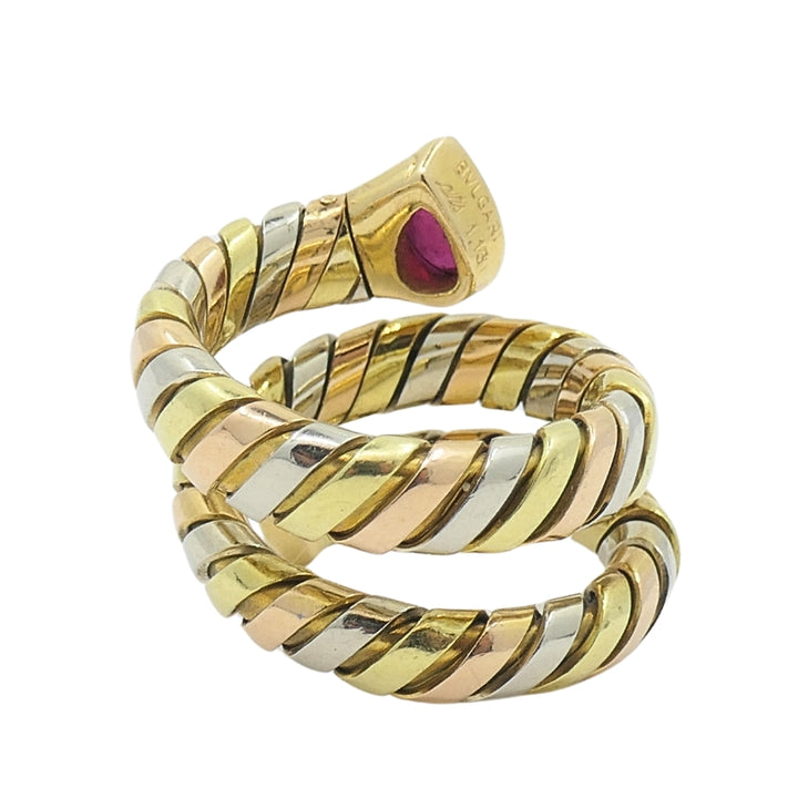 Bvlgari Serpenti Tubogas Tricolor 18k Gold Ruby Ring