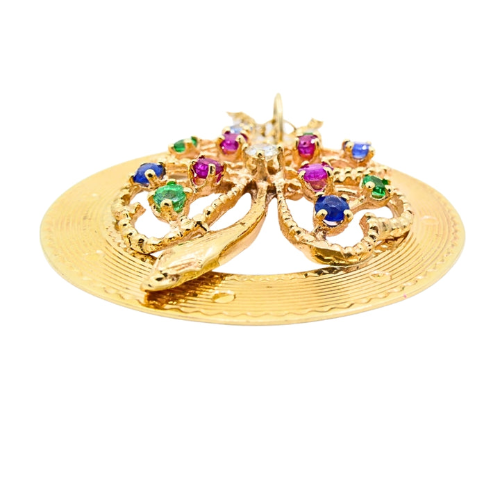 14K Gold  Gemstones Clover Pendant Necklace