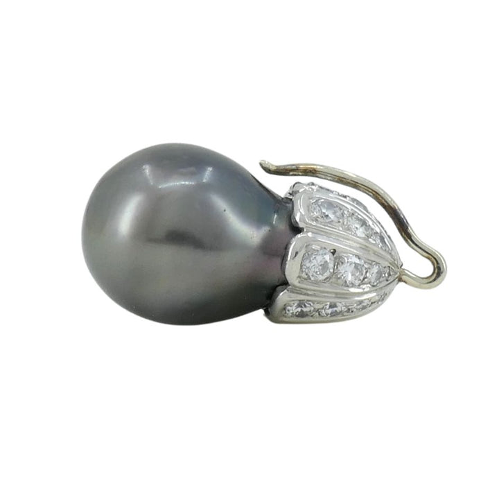14k White Gold Tahitian Pearl Diamond Necklace Enhancer Pendant