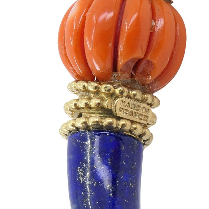 1970s Boucheron 18k Gold Coral Lapis Lazuli Pendant