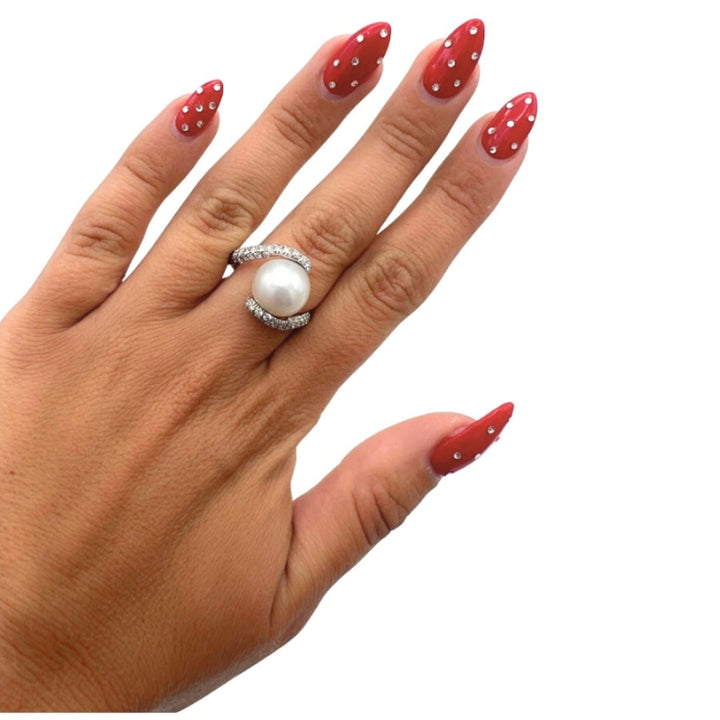 Mikimoto Pearl Gold Cocktail Ring, Diamond 18k White Gold