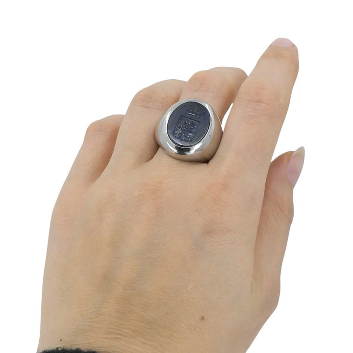 Bulgari Platinum Sapphire Custom Family Crest Signet Ring