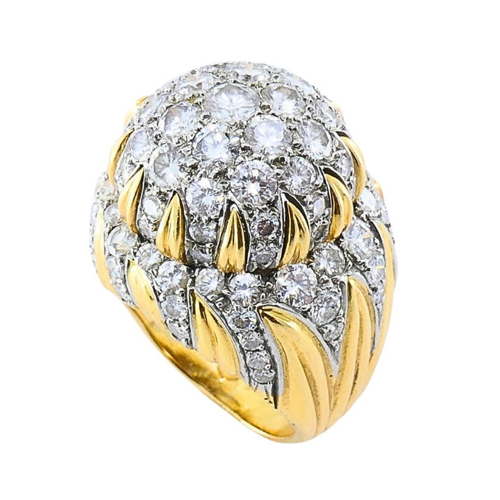 Vintage 14k Gold Diamond Cocktail Floral Dome Ring