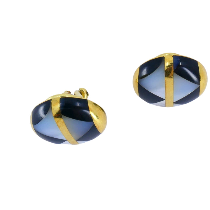 Angela Cummings for Tiffany & Co. MOP Gold Onyx Button Clip-On Earrings