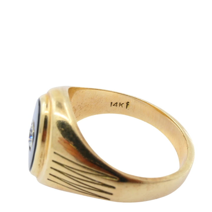 Vintage Onyx Diamond 14k Gold Signet Ring