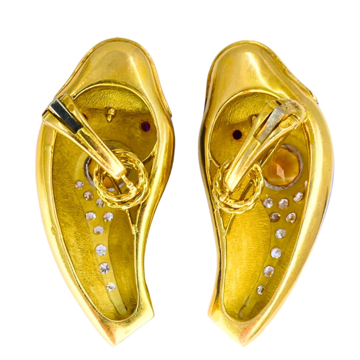 Vintage French 1950s Snake Earrings 18k Gold Platinum Blue Enamel Gemstones