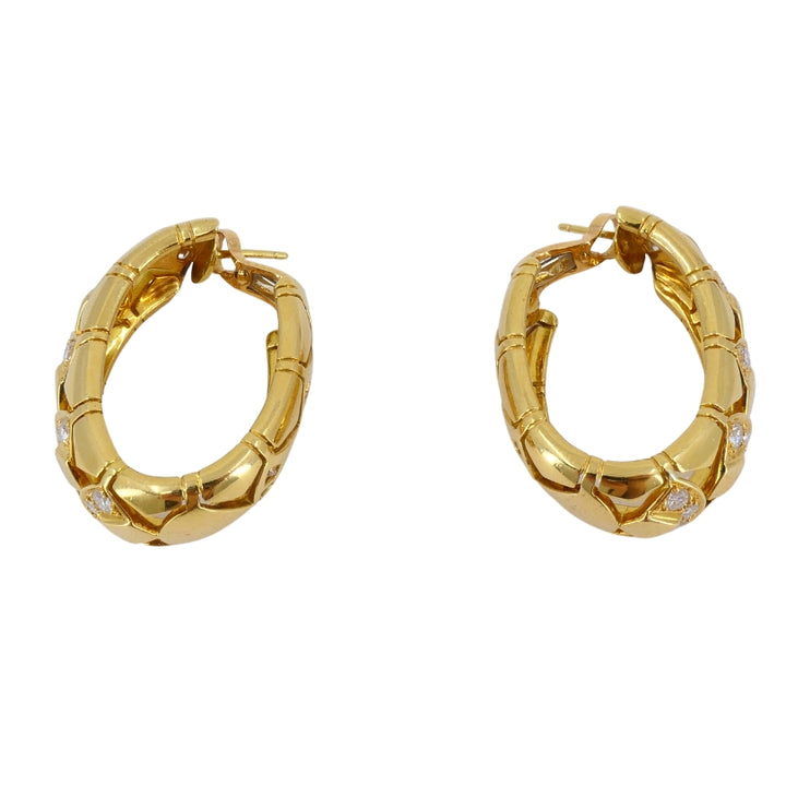 Cartier Hoop Earrings Diamond  18k Gold Triangular Pattern