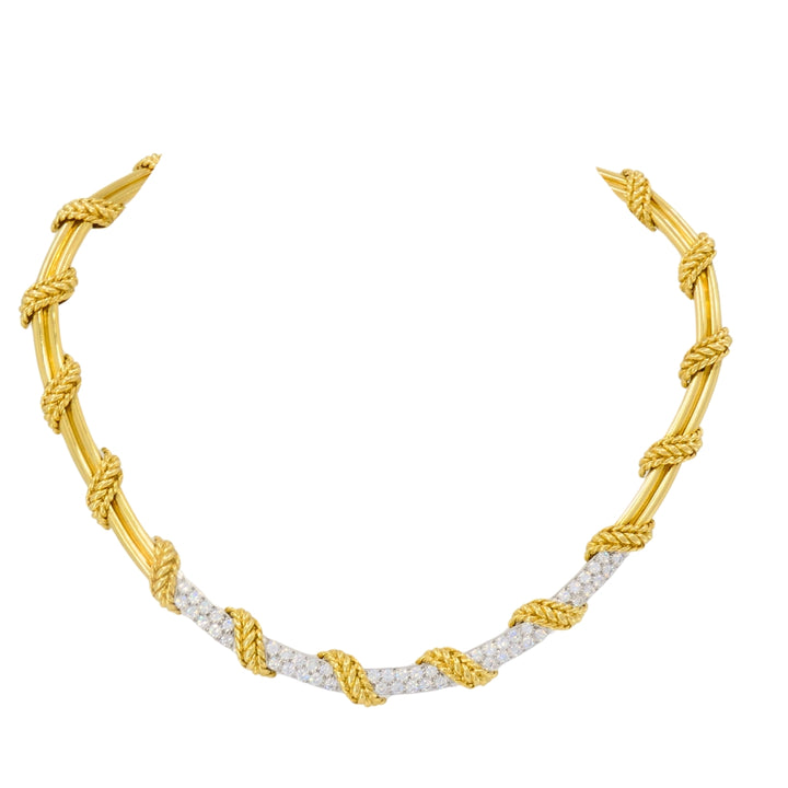 Tiffany & Co. 18k Gold Diamond Collar Necklace Rope Design