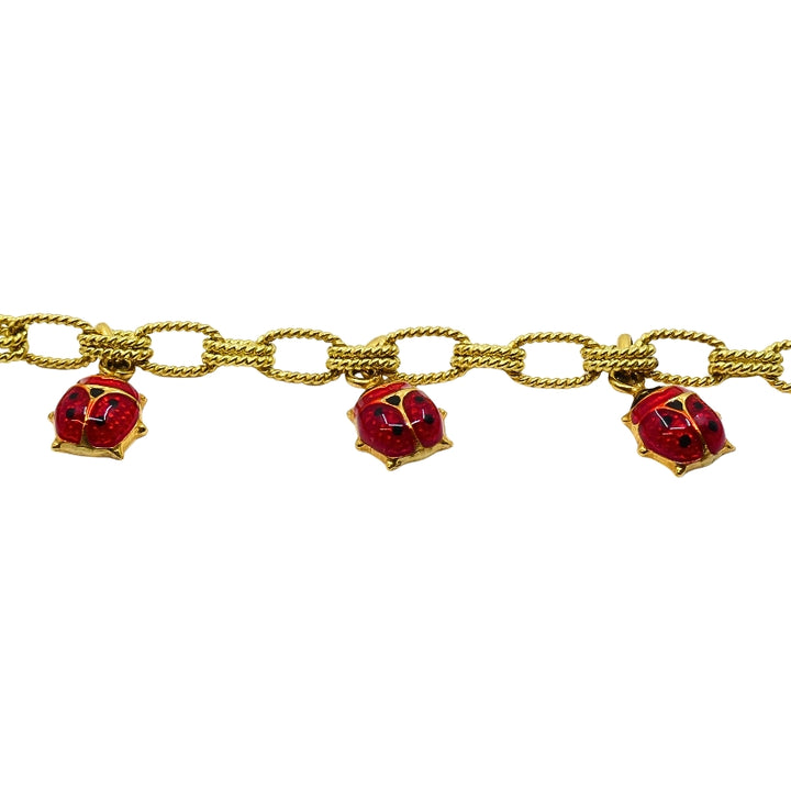 18k Gold Chain 14k Enamel Ladybug Charms Bracelet