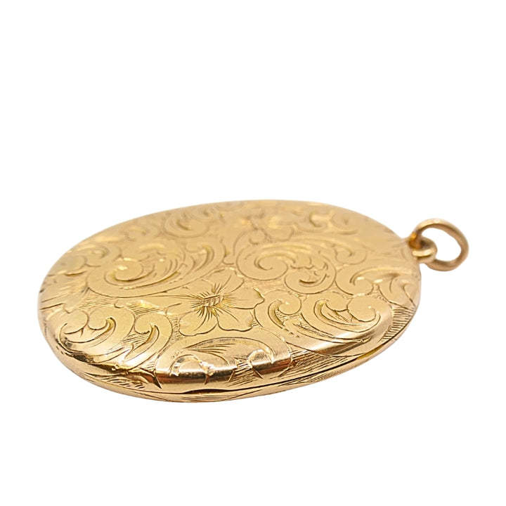 14k Gold Engraved Locket Pendant Gold Antique Watch Chain