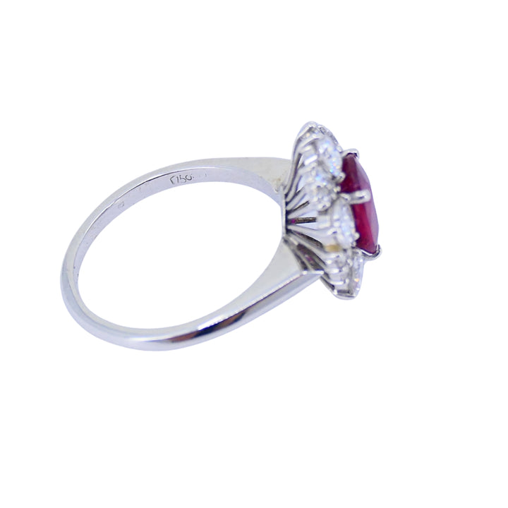 Vintage 18k White Gold Cluster Ring Diamond Ruby 1.75ct Burma
