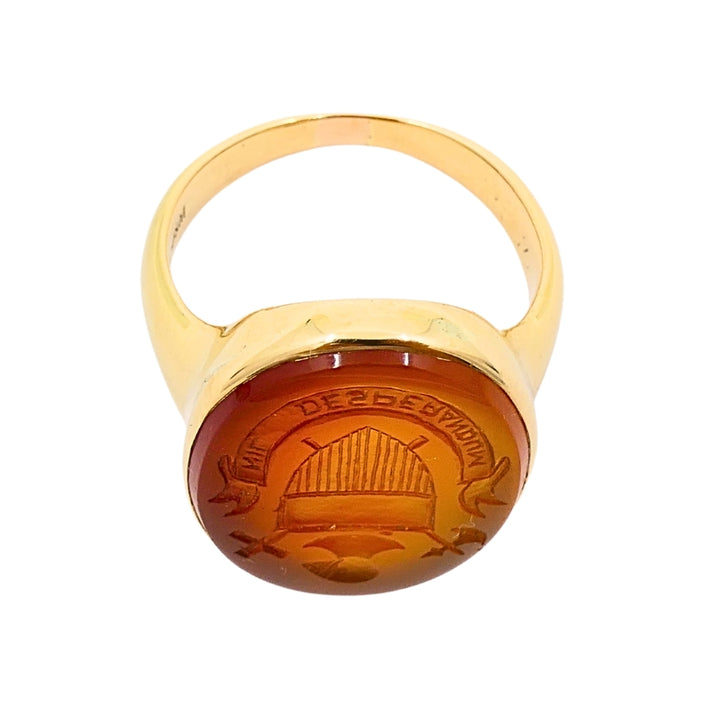 Antique Carnelian Intaglio 18k Gold Signet Ring