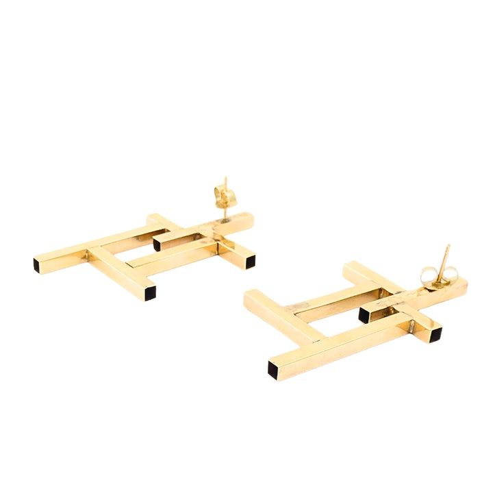14k Gold Geometric Earrings Frame Design