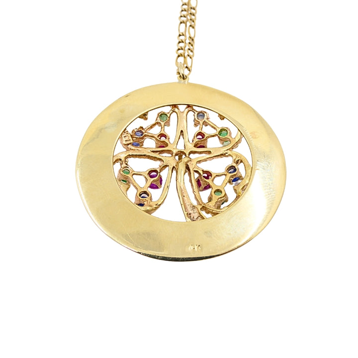 14K Gold  Gemstones Clover Pendant Necklace