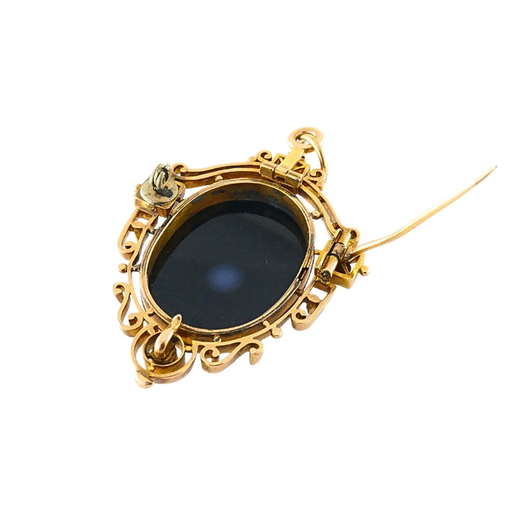 Antique 12k Gold Agate Cameo Pendant Brooch Seed Pearls
