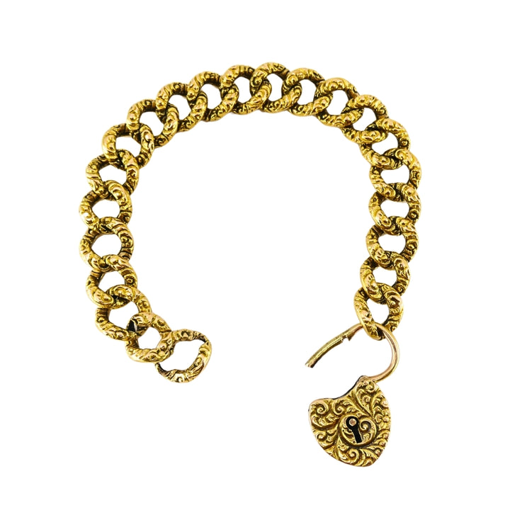 Vintage 14k Gold Heart Lock Link Bracelet