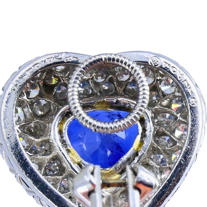 Vintage Heart Shaped Earrings Platinum Diamond Heart Cut Sapphire Estate Jewelry